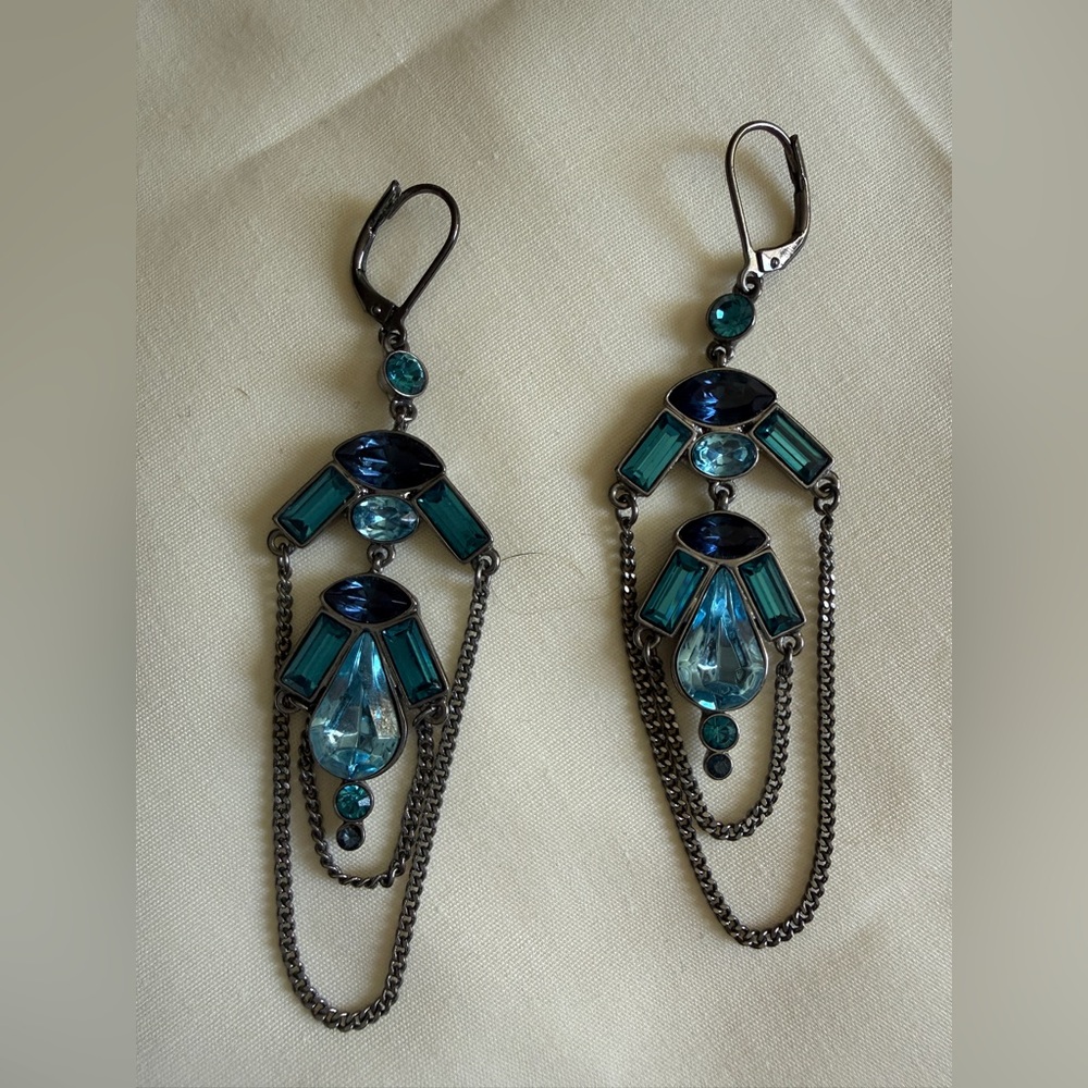 Givenchy Teal and Silver Chain Earrings